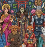 Mythological Icons in Folk Attire: Spiritual Creatures and Deity Patterns